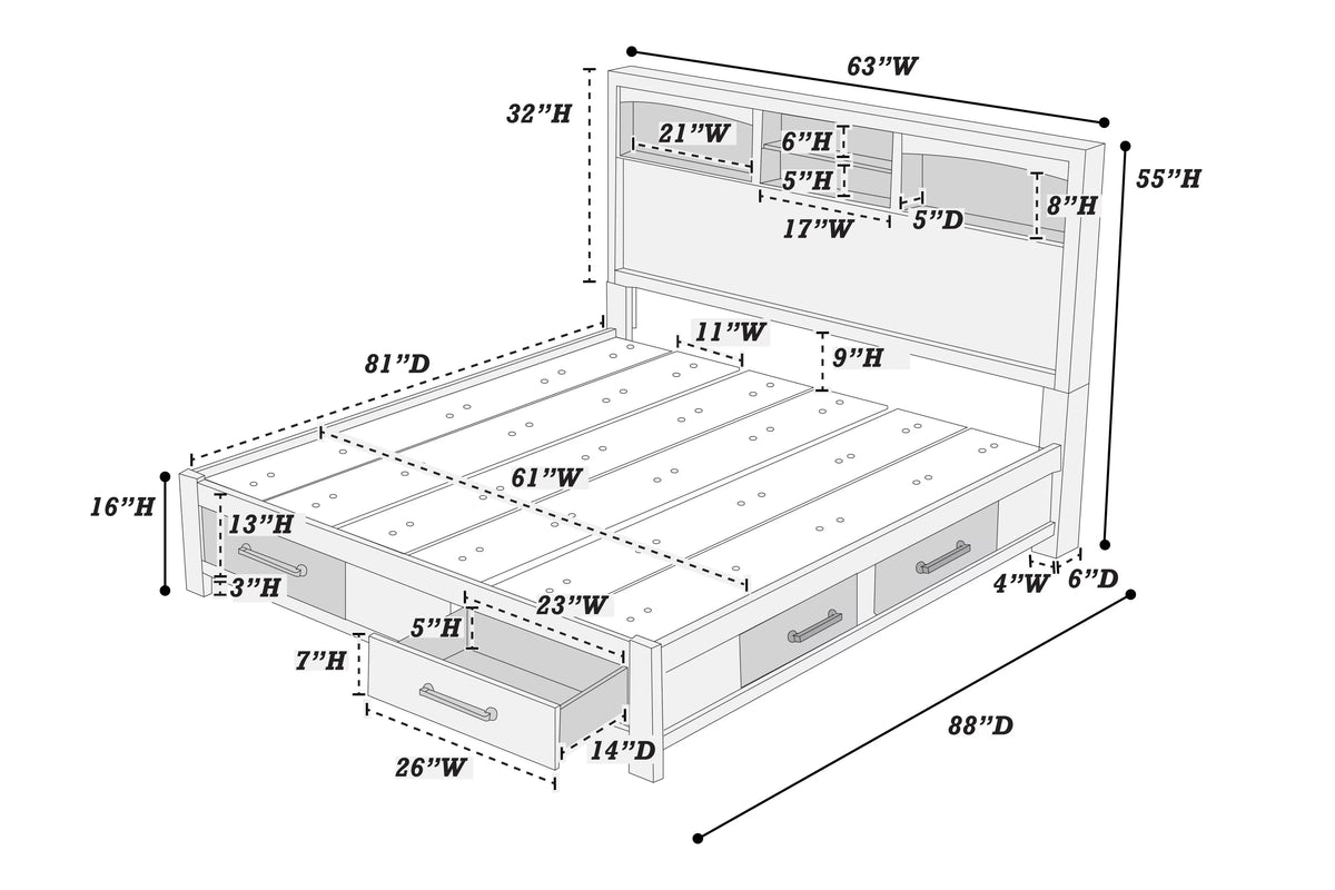The Harper Queen White LED Bed with 6 Underbed Drawers