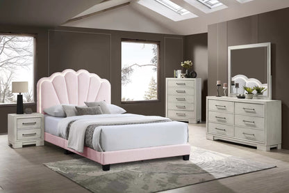 The Lumen Pink Wool fabric Full Bed Frame, Nightstand & Chest – 3 Piece - view 2