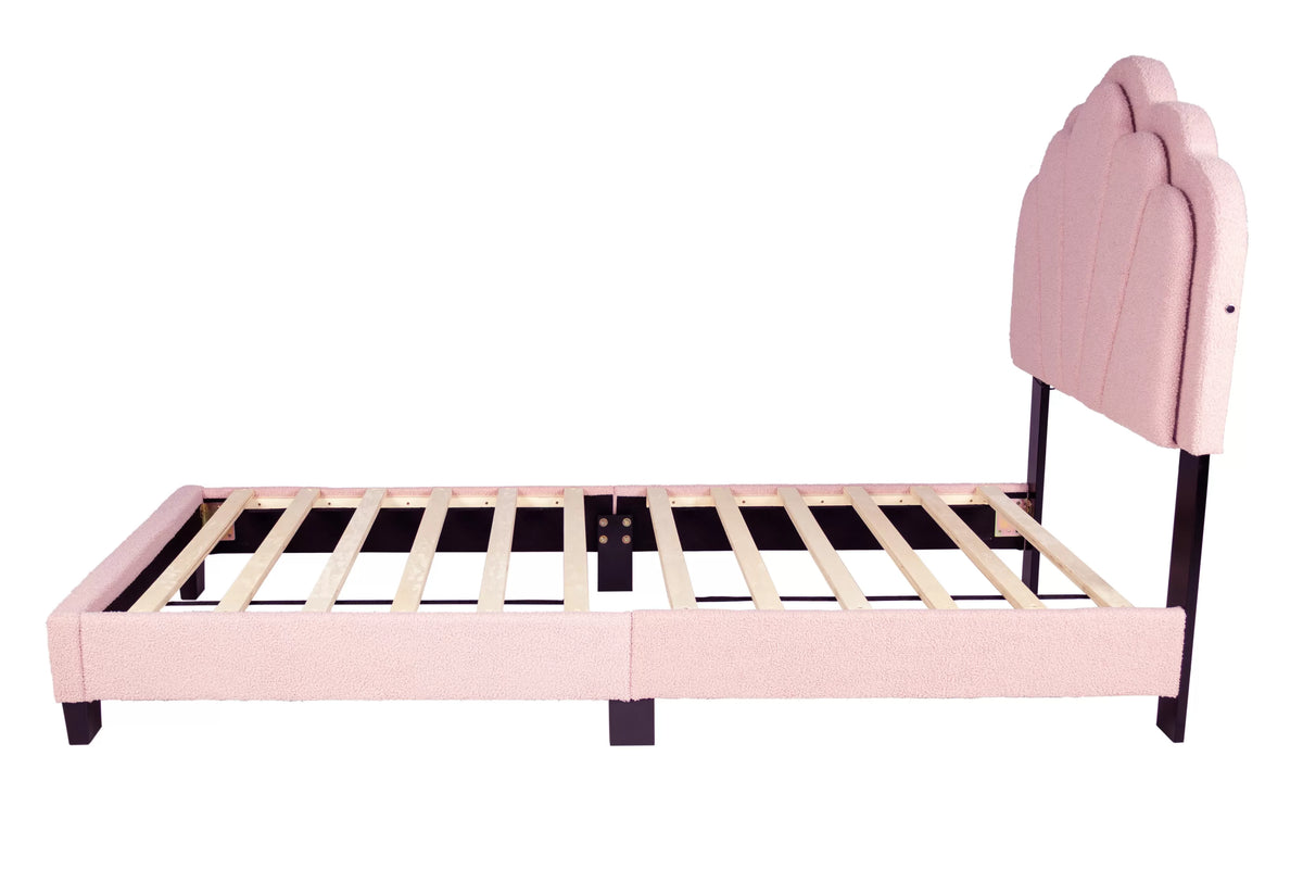 The Lumen Pink Wool Twin Bed Frame – LED Headboard - view 3