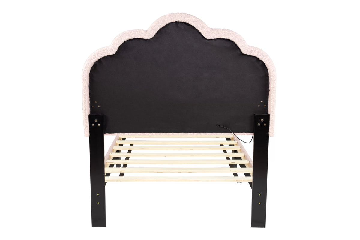 The Lumen Pink Wool Twin Bed Frame – LED Headboard - view 4