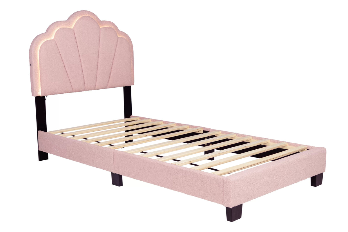 The Lumen Pink Wool fabric Twin Bed Frame, Nightstand & Chest – 3 Piece - view 5