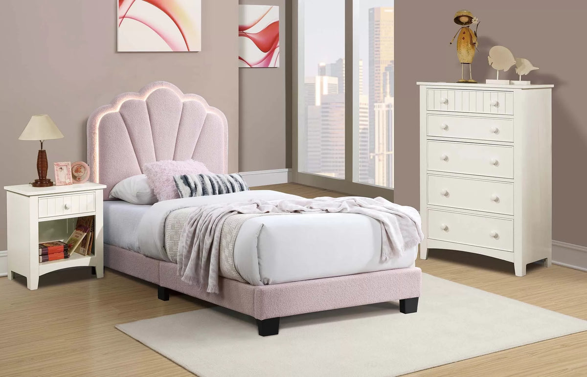 The Lumen Pink Wool Twin Bed Frame – LED Headboard - view 1