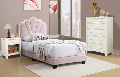 The Lumen Pink Wool Twin Bed Frame – LED Headboard - view 1