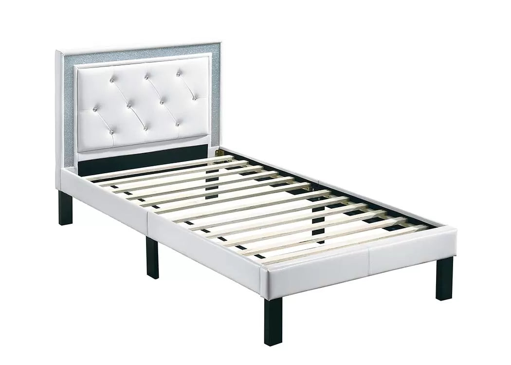 The Carlisle White Faux Leather Twin Bed Frame – Button-Tufted with Contrast Trim - view 2