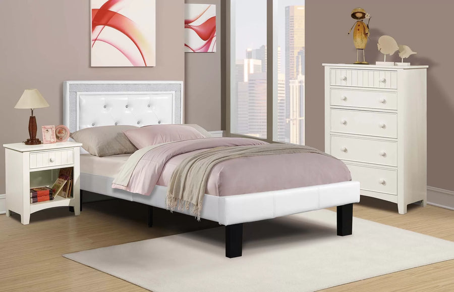 Cama Carlisle Twin Blanco de Cuero Sintético – 3 Piezas