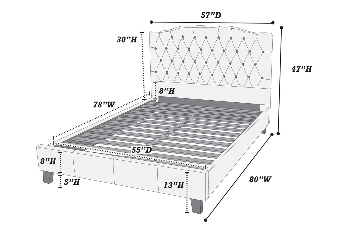 Cama Aldous Full Gris de Terciopelo Capitoné