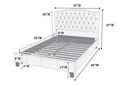 Cama Aldous Full Gris de Terciopelo Capitoné