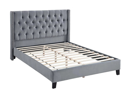 The Crenshaw Full Gray Velvet Button-Tufted Bed with Nailhead