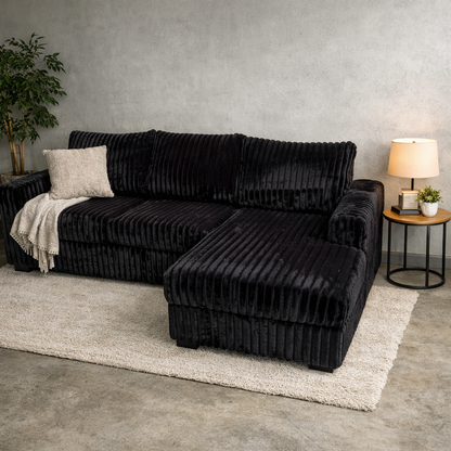 2-Piece Sectional Sofa – Black Fur-Like Corduroy F8325