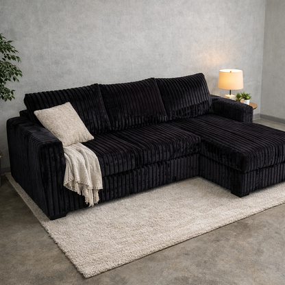 2-Piece Sectional Sofa – Black Fur-Like Corduroy F8325
