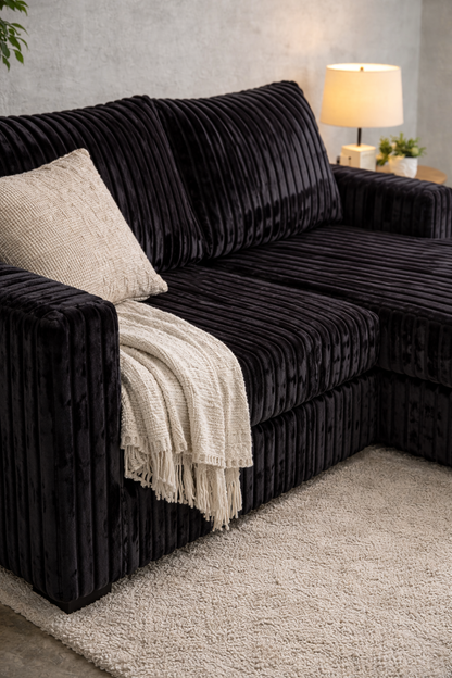 2-Piece Sectional Sofa – Black Fur-Like Corduroy F8325