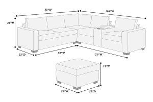 4-Piece Corduroy Sectional with Ottoman & USB Console – Black | F8344