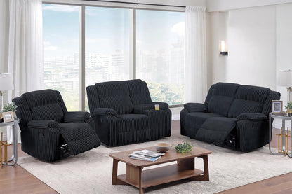 The Alcott Black Corduroy Manual Motion Living Room Set – 3 Piece - view 1
