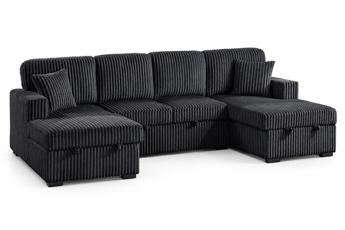 The Brookfield Black Corduroy Convertible Sleeper Sectional - 3 Piece