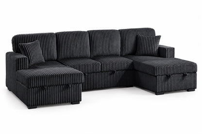 The Brookfield Black Corduroy Convertible Sleeper Sectional - 3 Piece