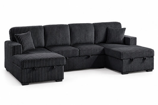 The Brookfield Black Corduroy Convertible Sleeper Sectional - 3 Piece