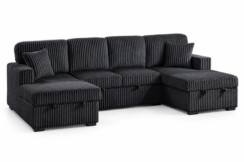 The Brookfield Black Corduroy Convertible Sleeper Sectional – 3 Piece