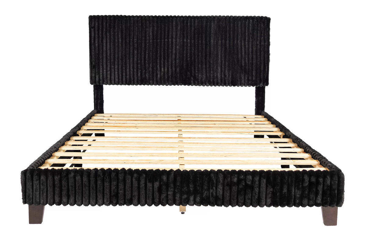 The Amara Queen Black Jumbo Corduroy Upholstered Bed