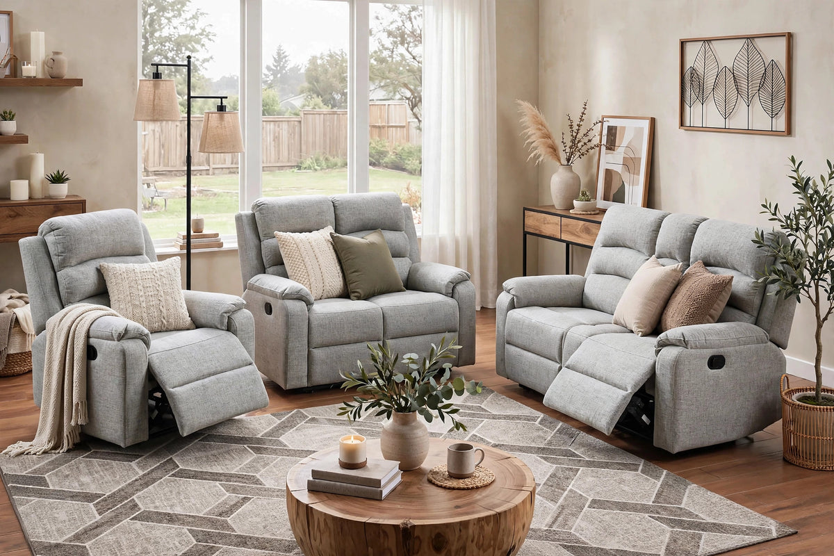 The Marlowe Sincere Bone Burlap Manual Motion Living Room Set – 3 Piece