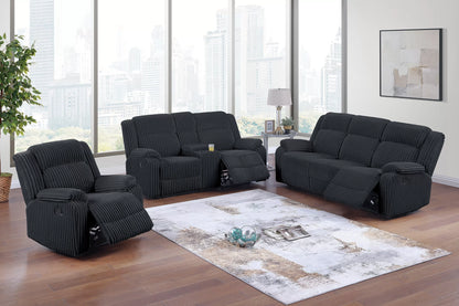 The Alcott Black Corduroy Manual Motion Living Room Set – 3 Piece - view 5