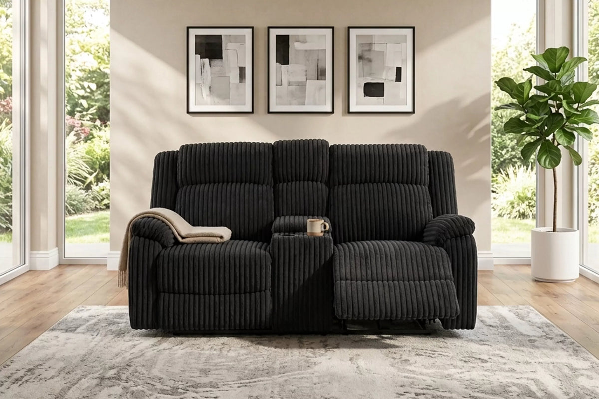 The Alcott Black Corduroy Manual Motion Living Room Set – 3 Piece - view 14