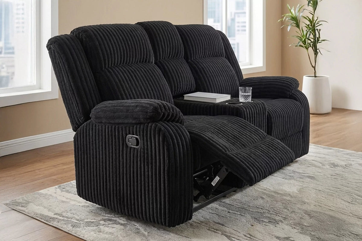 The Alcott Black Corduroy Manual Motion Living Room Set – 3 Piece - view 15