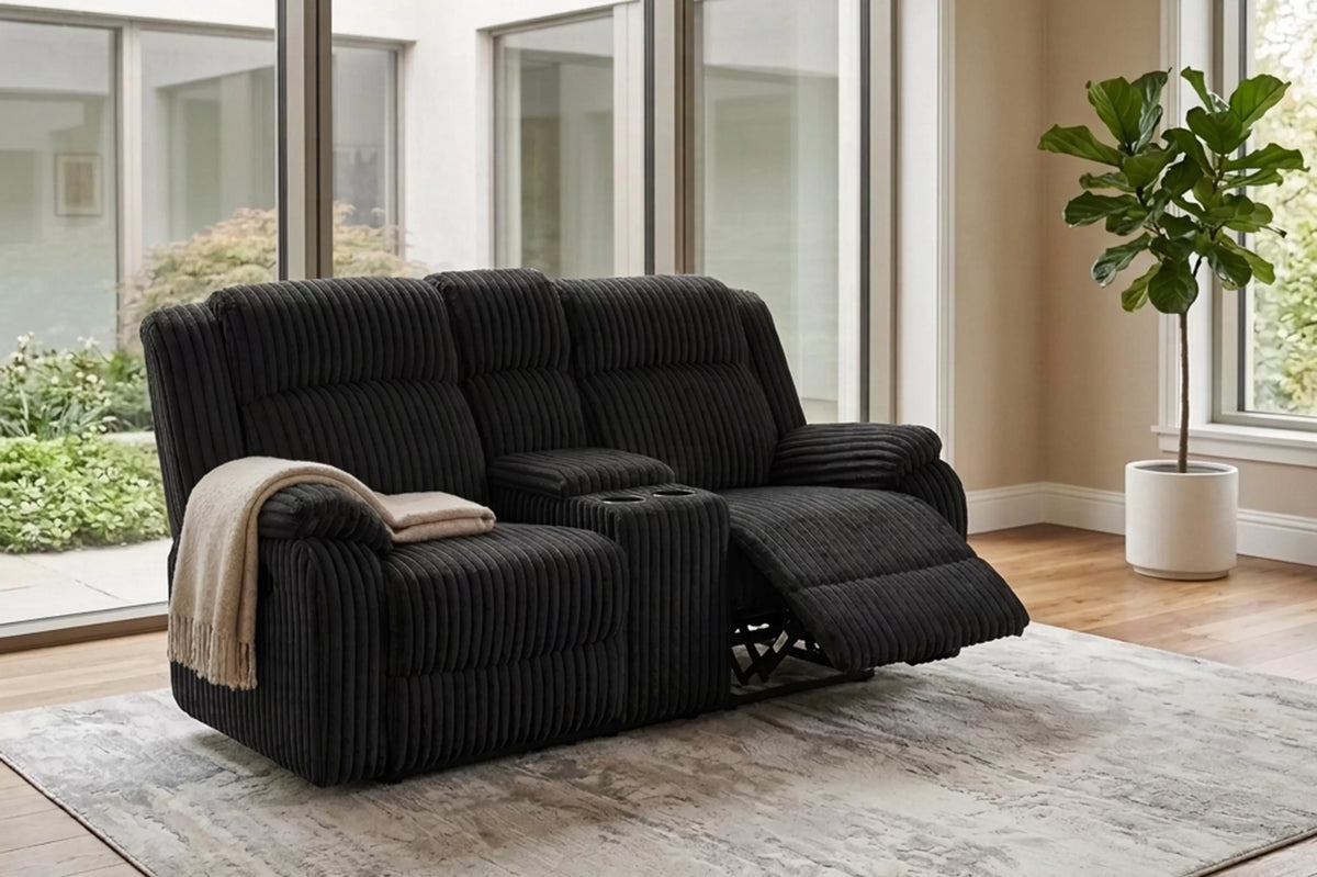 The Alcott Black Corduroy Manual Motion Living Room Set – 3 Piece - view 16