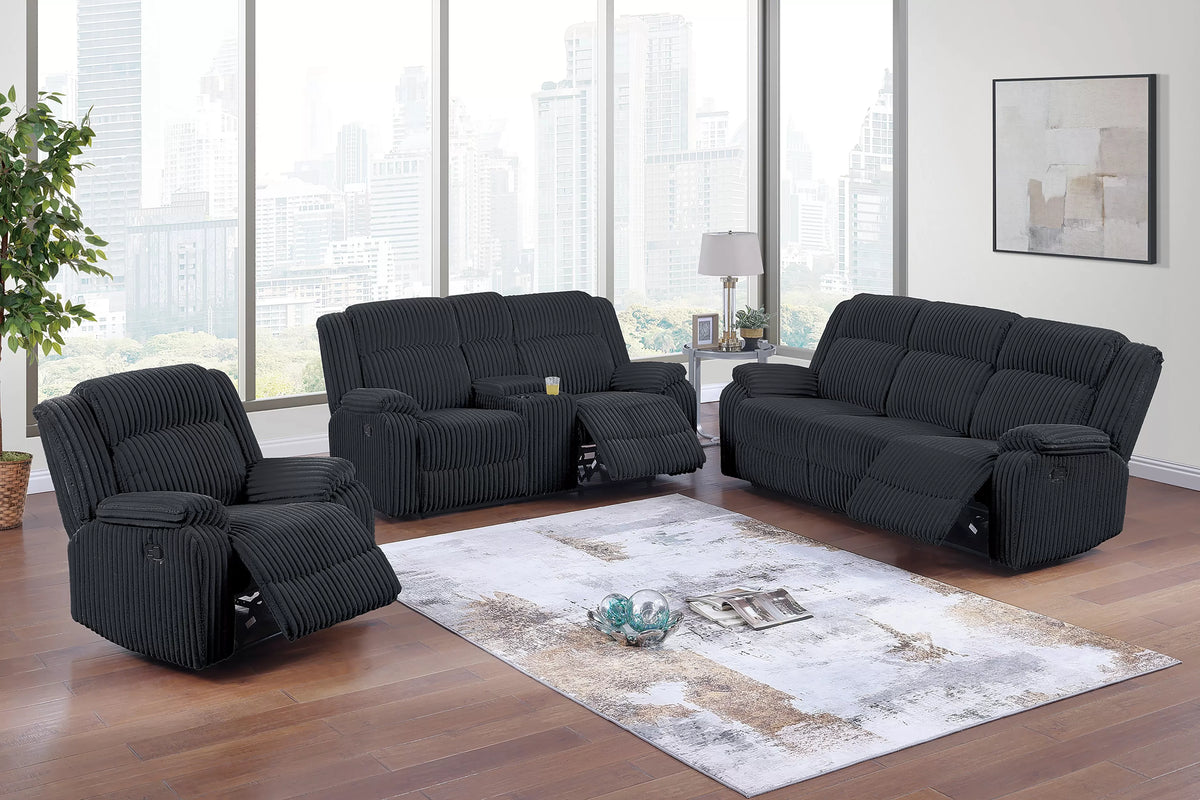 The Alcott Black Corduroy Manual Motion Living Room Set – 3 Piece - view 17