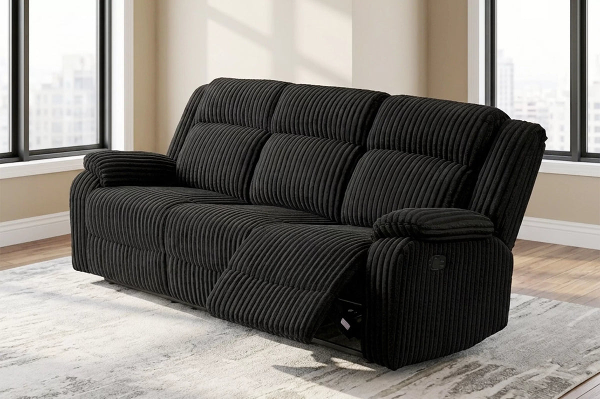 The Alcott Black Corduroy Manual Motion Living Room Set – 3 Piece - view 18