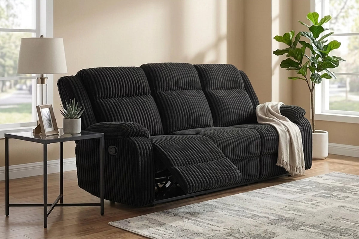 The Alcott Black Corduroy Manual Motion Living Room Set – 3 Piece - view 24
